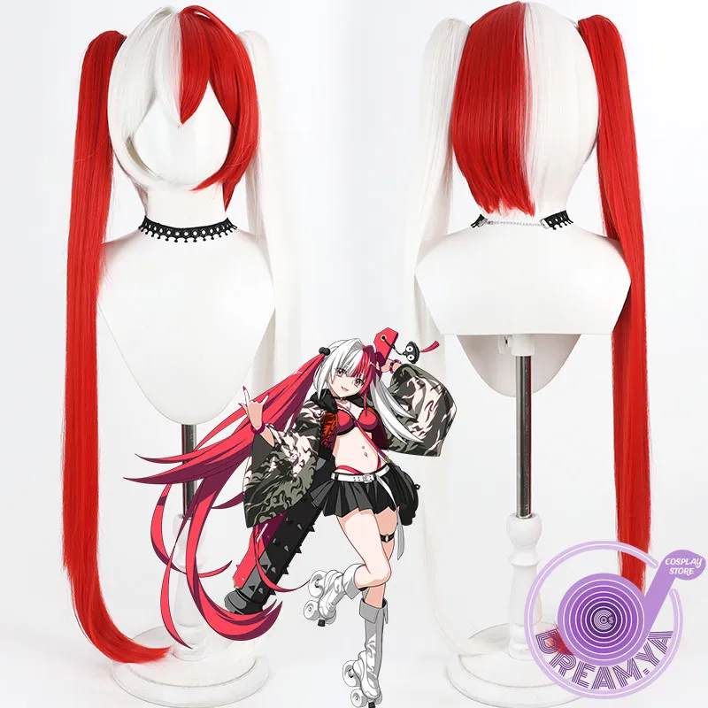 Peluca de Cosplay Matsunaga Danjou FGO, cola de caballo roja y blanca, pelo sintético resistente al calor, para fiesta de Halloween, juego de rol, carnaval + gorro de peluca