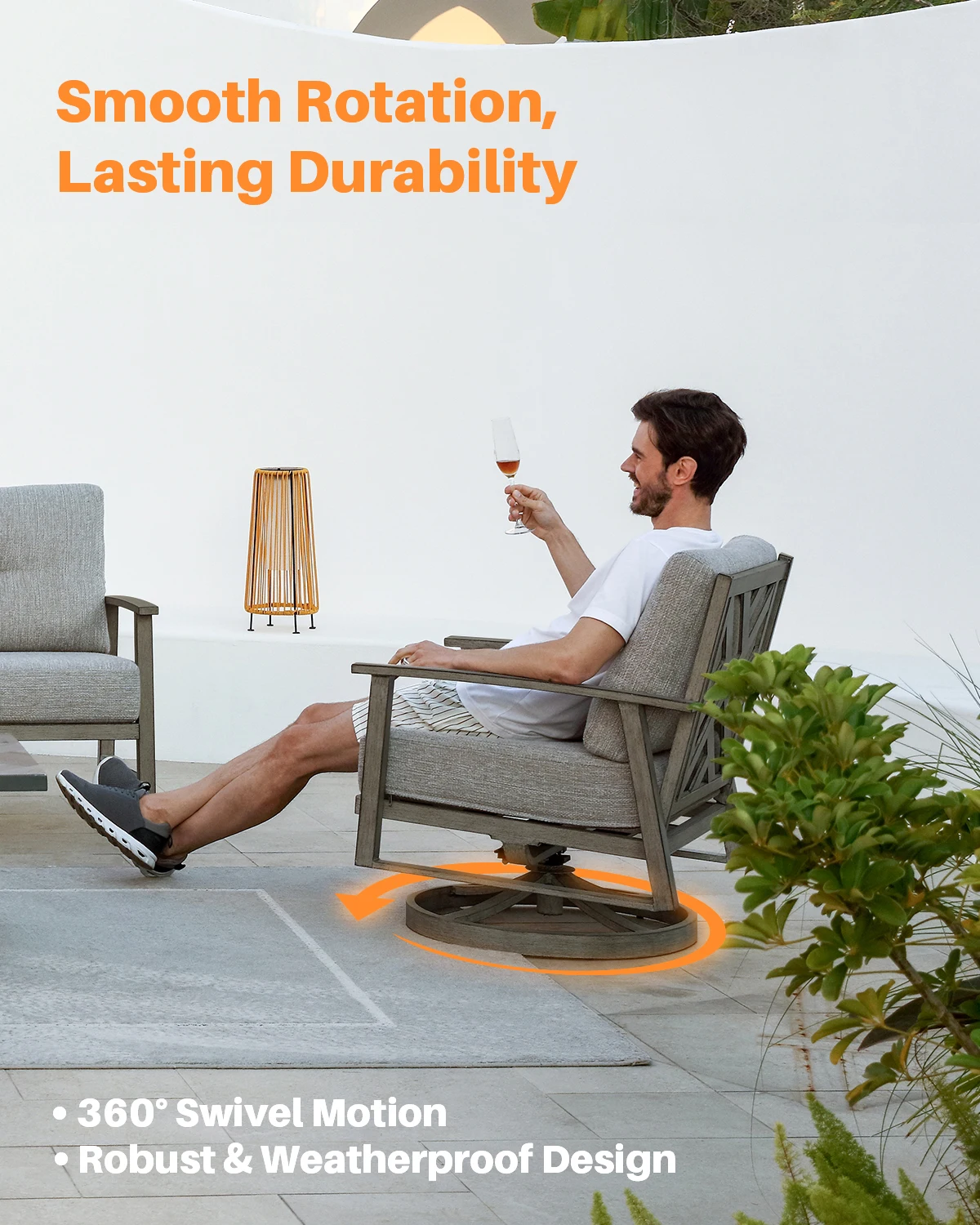 3 قطع 360 °   مجموعة صالة دوارة للاستخدام الخارجي، كراسي أريكة من الألومنيوم، طاولة جانبية لتواريخ الشرفة، استرخاء الحديقة للفنادق