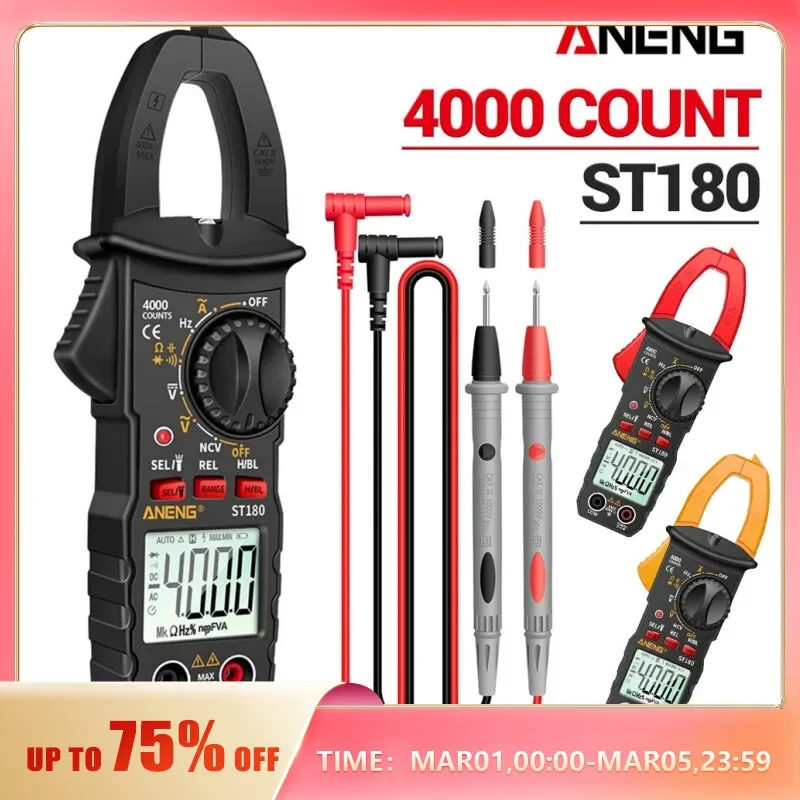 

ANENG ST180 4000 Counts Digital Clamp Meter AC Current Multimeter Ammeter Voltage Tester Car Amp Hz Capacitance NCV Ohm Tool