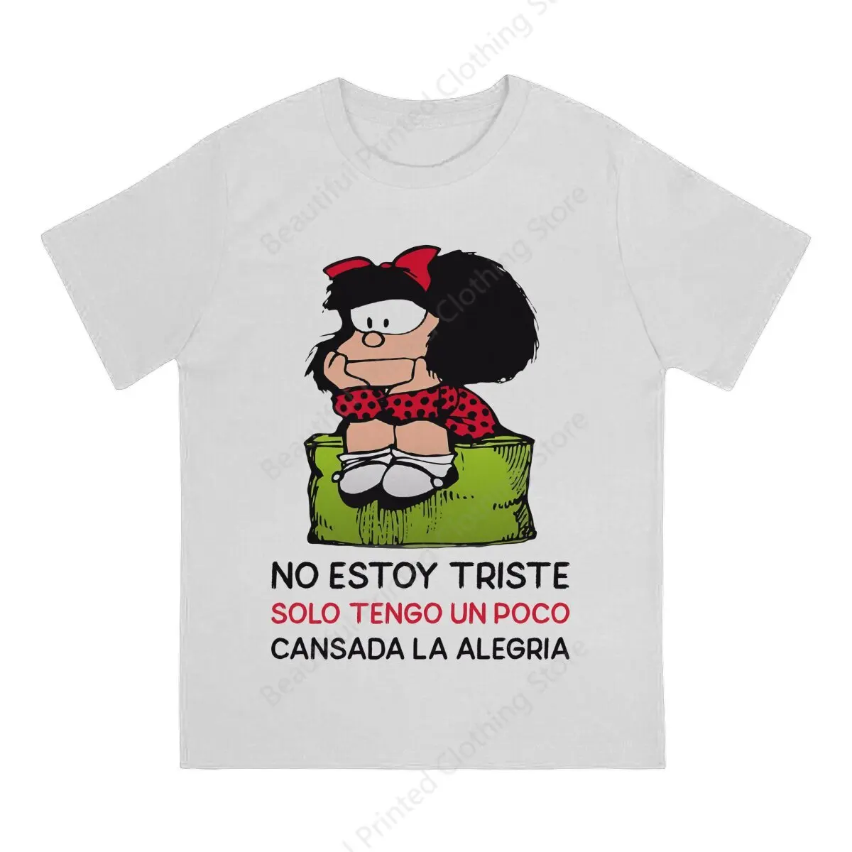 Mafalda Quino Comics Mens T-Shirt Funny Printing T-ShirtsO-Neck Breathable Tee Cotton Fun Tees