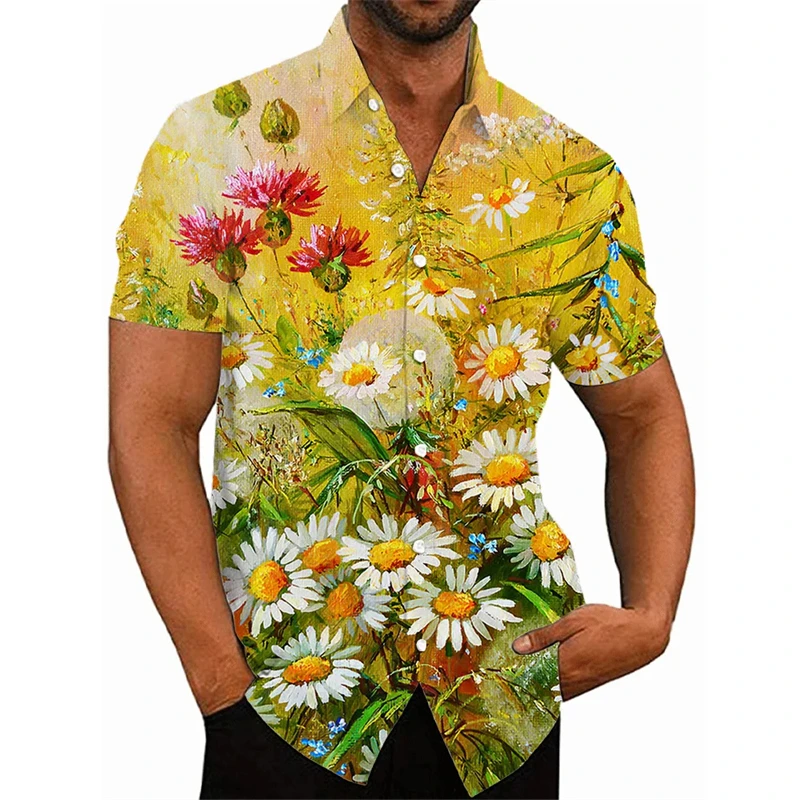 Men's Floral Hawaiian Summer Casual Shirts Fashion 3d Print Cozy Short Sleeve Beach Oversized Lapel Sale Imported China Clothing