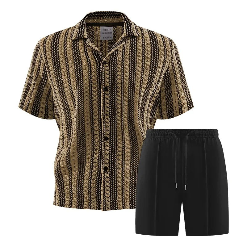 Conjunto de Camisa de Alta Qualidade, Fashion e Estiloso com Camiseta de Manga Curta, Conjunto Casual Masculino de Dois Peças