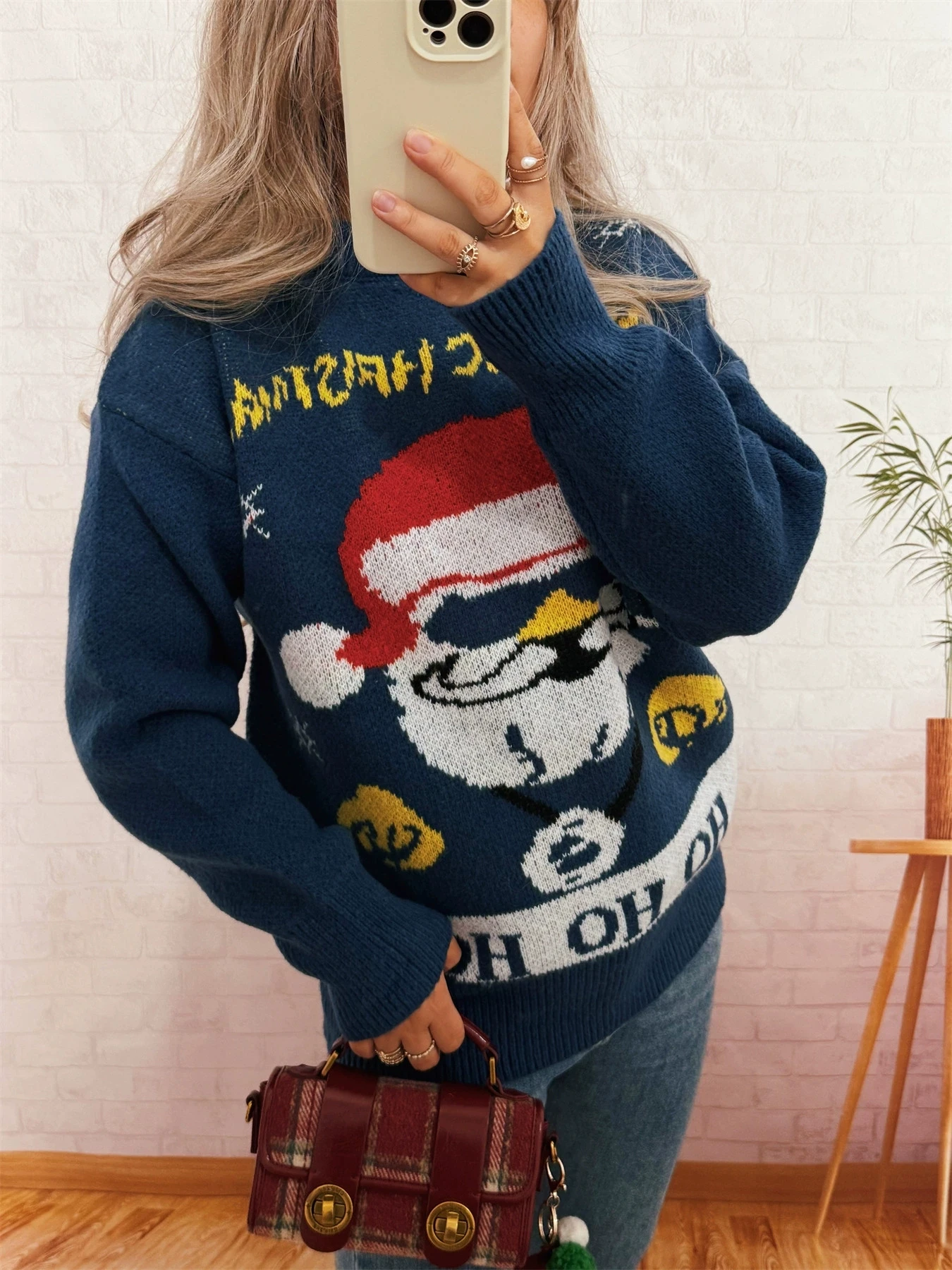 Mode Jacquard Gestrickte Hoodie Rundhals Casual Lose Faul Stil Langarm frauen Pullover Pullover top