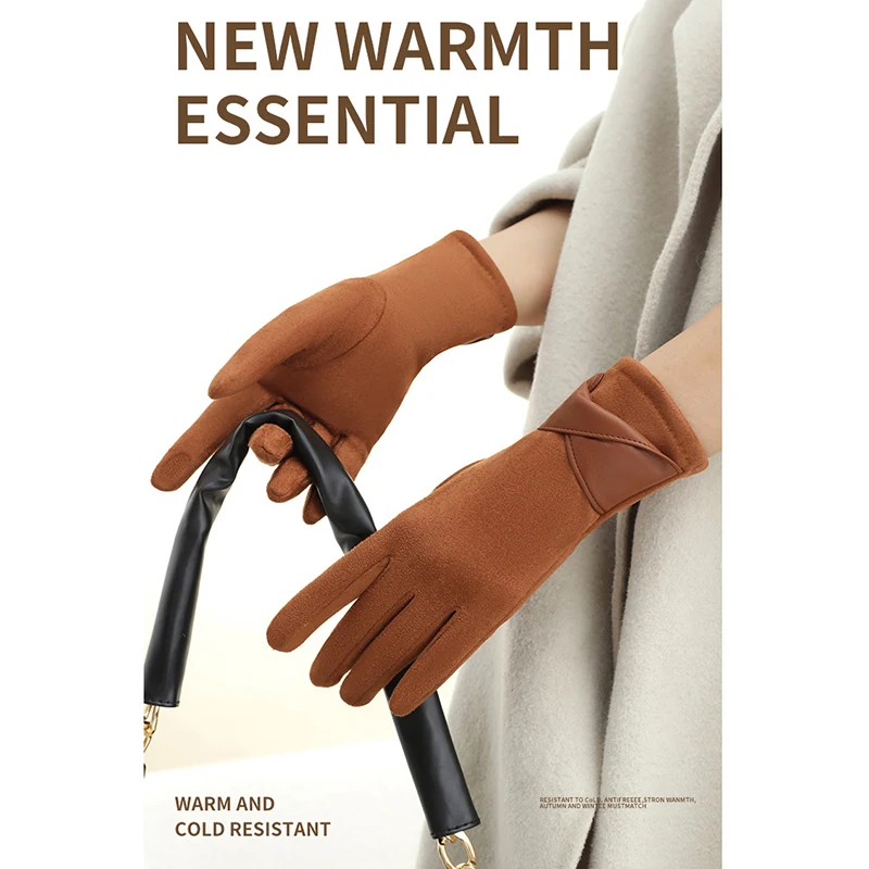 1 زوج قفازات من جلد الغزال للنساء الشتاء قفازات مخملية أنيقة قفازات شاشة اللمس لركوب القيادة الدفء في الهواء الطلق