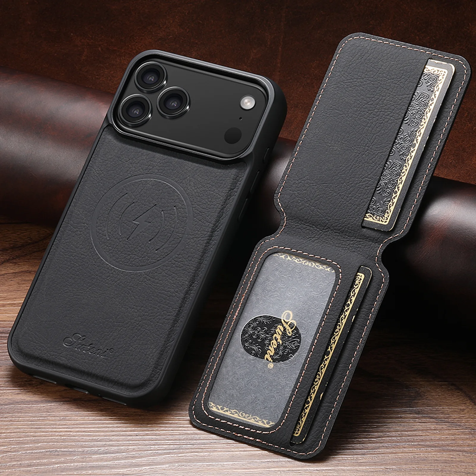 

for Magsafe Case For iPhone 17 Air 12 13 14 15 16 17 Pro Max 16 Plus Leather Wallet Card Holder Slots Magnetic Back Cover K0026