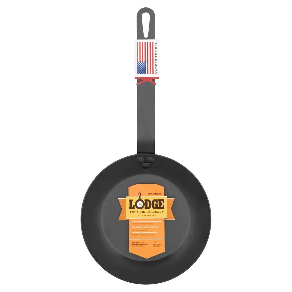 

Seasoned Carbon Steel Skillet 8" Professional Camp Kitchen Cookware Grill Pan Brown Heat-safe Panhandle Durable 8-Inch Steel