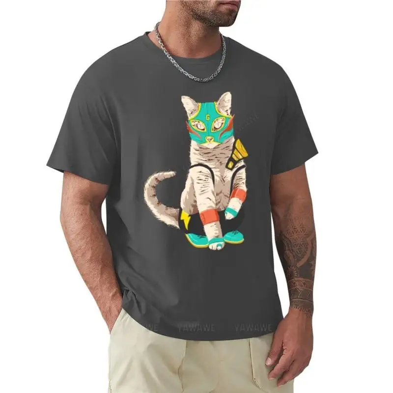 Футболка El Gato Asesino, футболка с принтом животных для мальчиков, короткая корейская модная футболка с графическим рисунком, Мужская футболка оверсайз