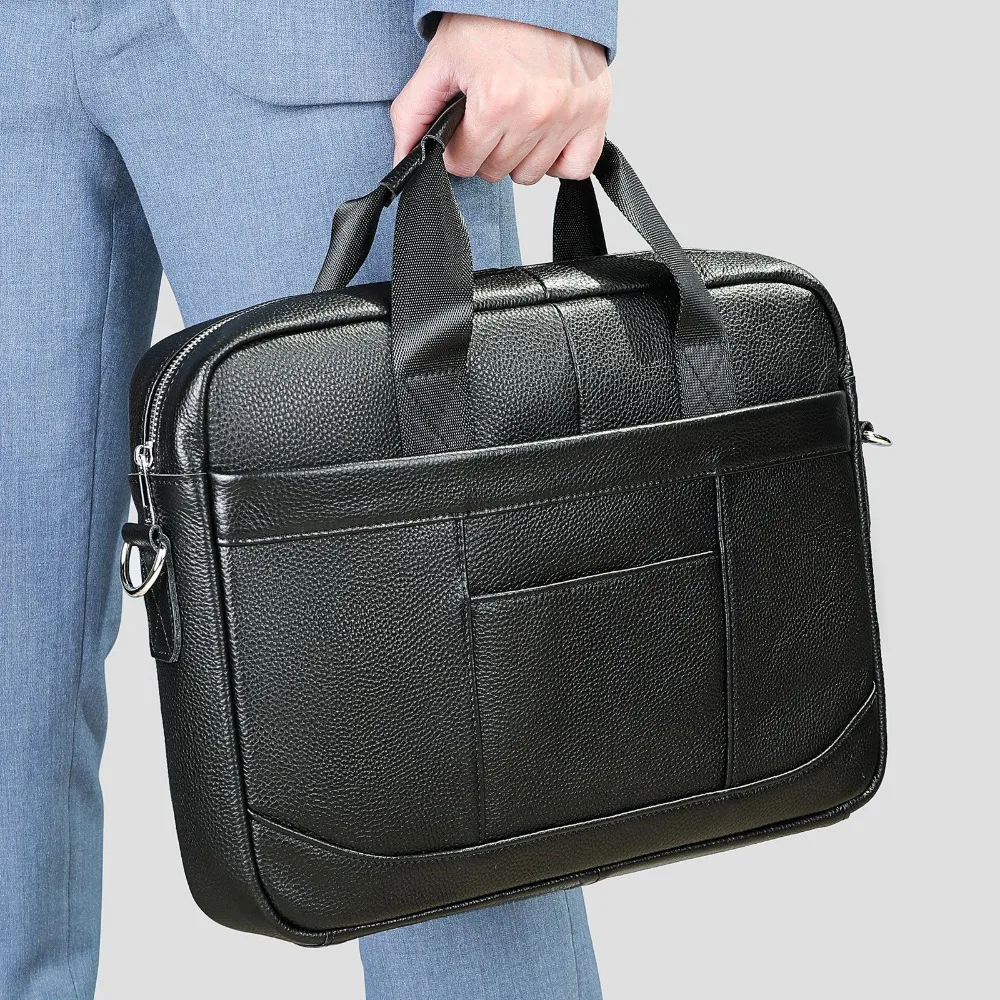 Men's Genuine Leather Business Briefcase Stylish 15-inch Large Capacity Document & Laptop Bag Cowhide Leather Briefcase