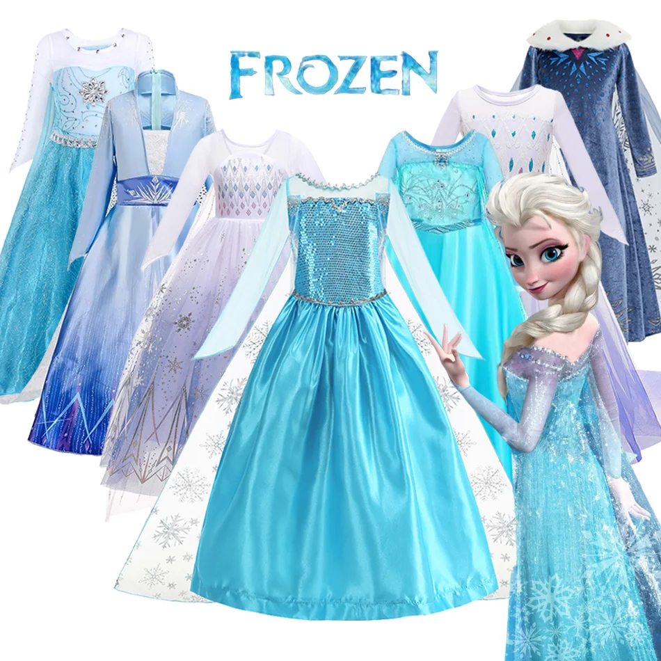 

Disney Frozen Anna Elsa Princess Girls Dress Halloween Cosplay Party Costume Birthday Carnival Snow Queen Dress Clothes