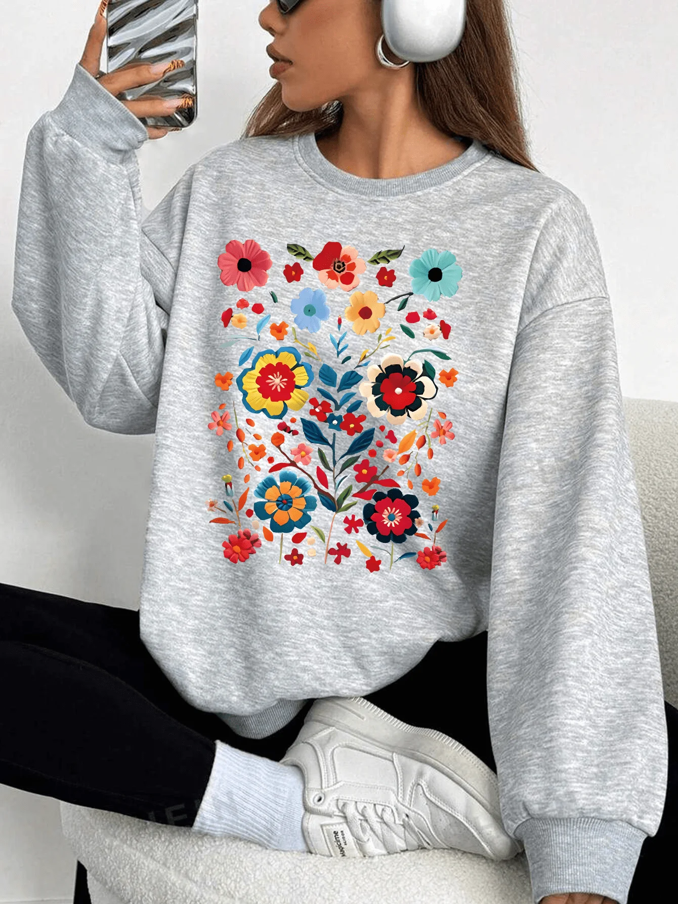 Winter Clothing Gift Ideas - Women's Floral Graphic Sweatshirt Crewneck Casual