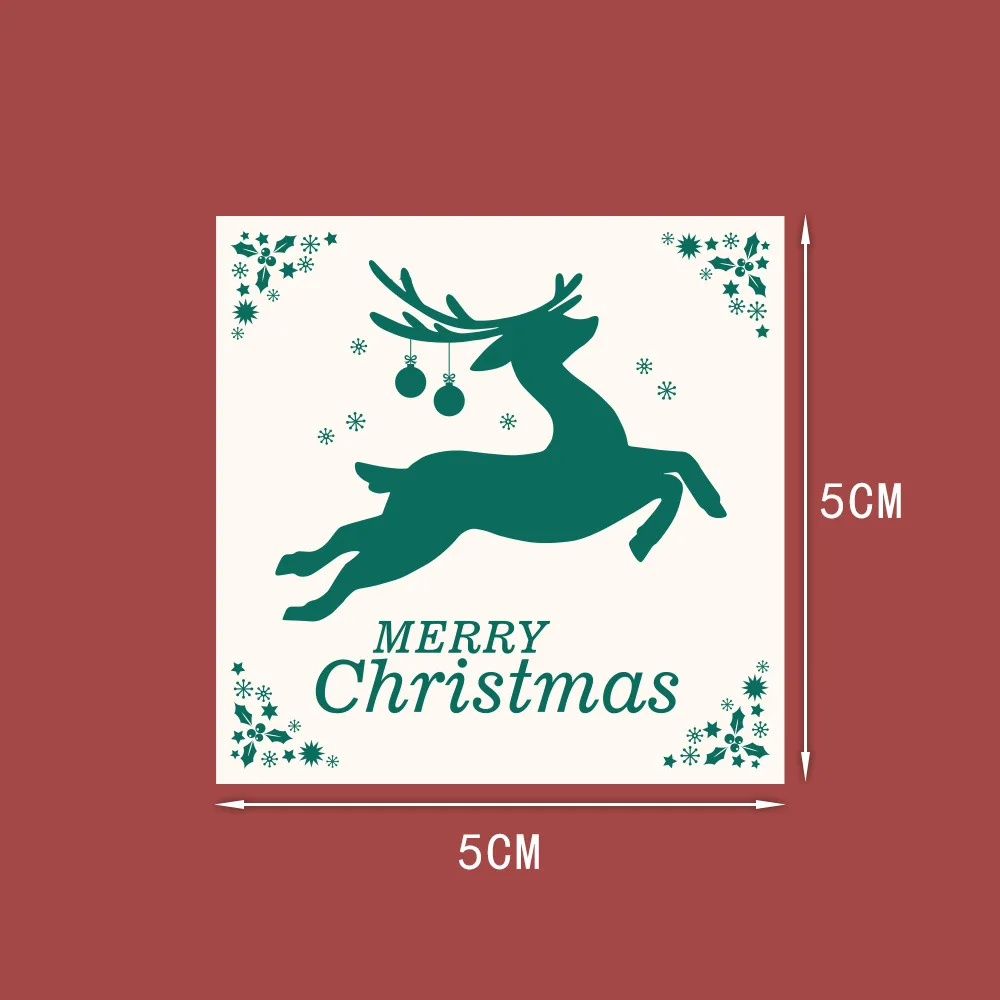 100pcs 5X5cm Red Green Square Christmas Sticker For Small Bussiness Gift Box Decoration Sealed Label Holiday Packaging Supplies