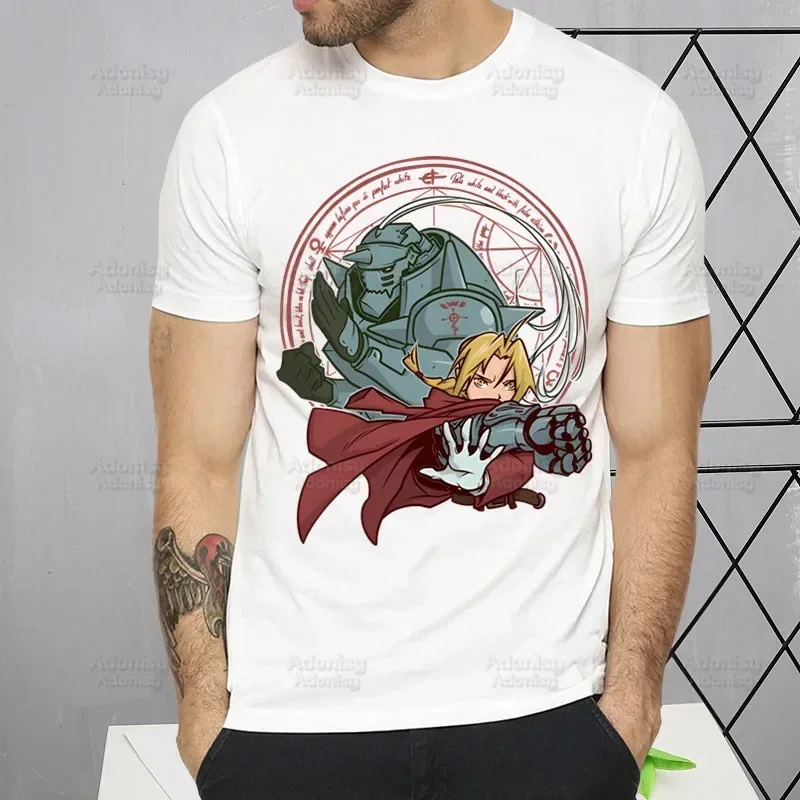 2024 Summer New Hot Full Metal Alchemist Graphic T-shirt Harajuku Style 3d Printed Men's T-shirt Large Size Loose Breathable Top