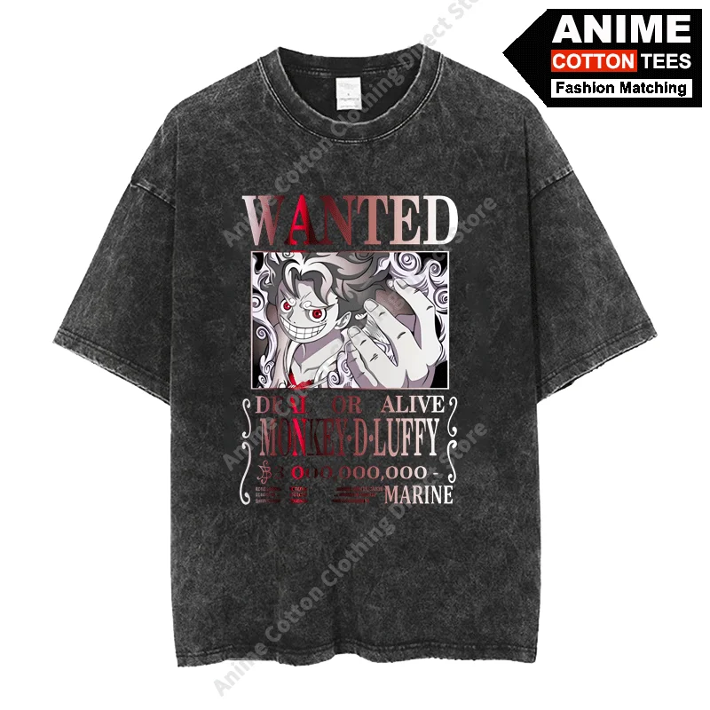

Anime ONE PIECE -WANTED GEAR 5 Nika Luffy Print T Shirt Harajuku Hip Hop Street Men Women Short Sleeve Cotton Vintage Loose Tees