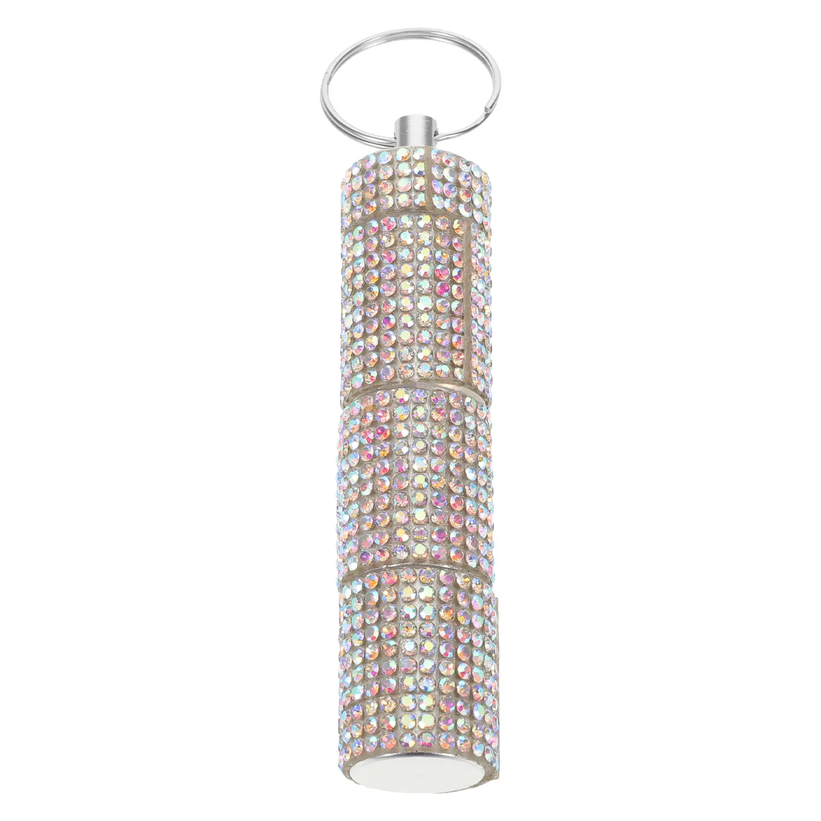 Stylish Rhinestone Pill Keychain Holder Portable 3-Segment Pill Organizer Travel Medicine Case Keychain Daily