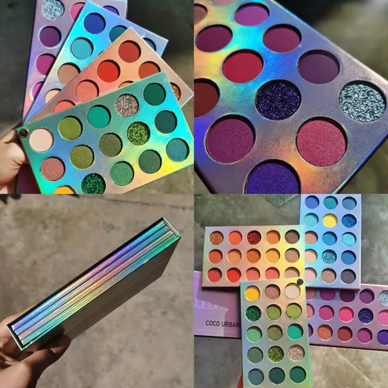 2022 Coco Urban 4 in 1 Color Board Eyeshadow Palette 60 Colors Neon Yellow High-Pigment Glitter Highlighter Eye Shadow Powder