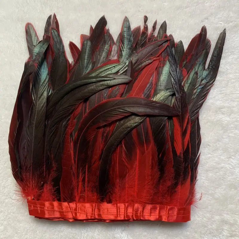 Rooster Tail Cock Feathers Trims 25-30cm/10-12inch Red Dress DIY Decoration Accessories For Crafts Ribbon Plume 2Meter/lots