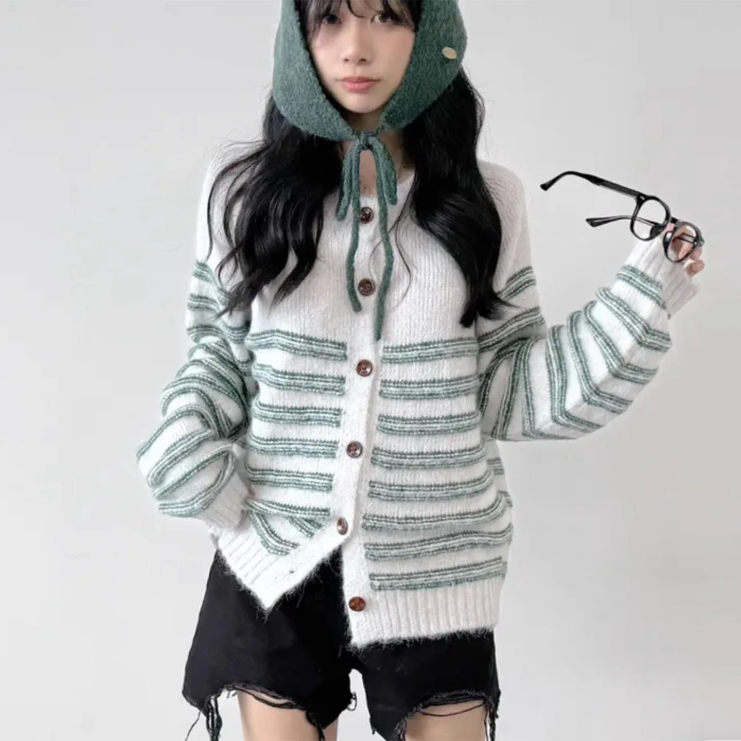 

Soft Cozy Striped Knitted Open Cardigan Women's Autumn Winter Vintage Versatile Long Sve Sweater Commute Sle Korean Loos...