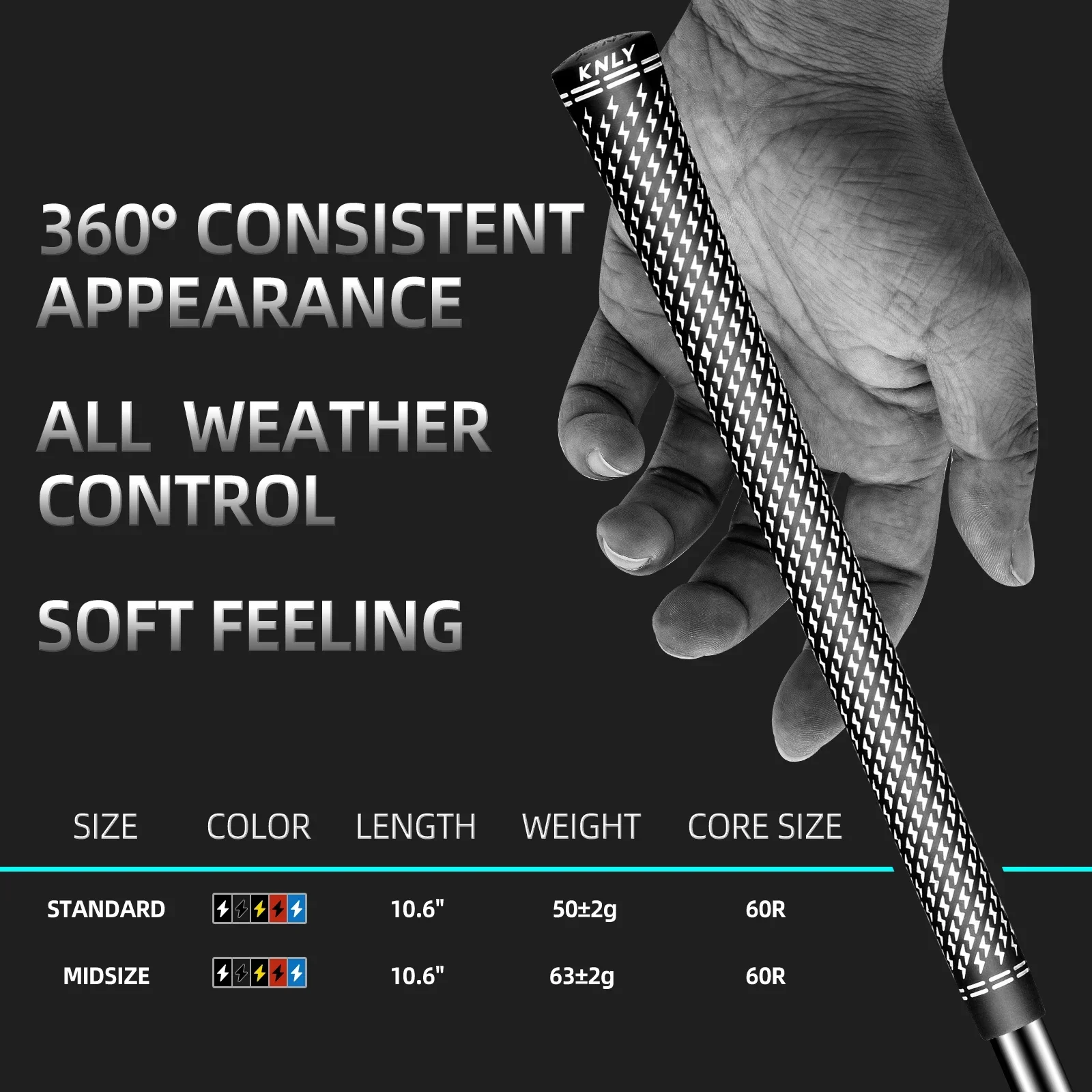 KNLY Golf Grips, All Weather Performance Rubber Grip Club, Anti Slip, Standard and Midsize,13/lot,360 Lightning Pattern