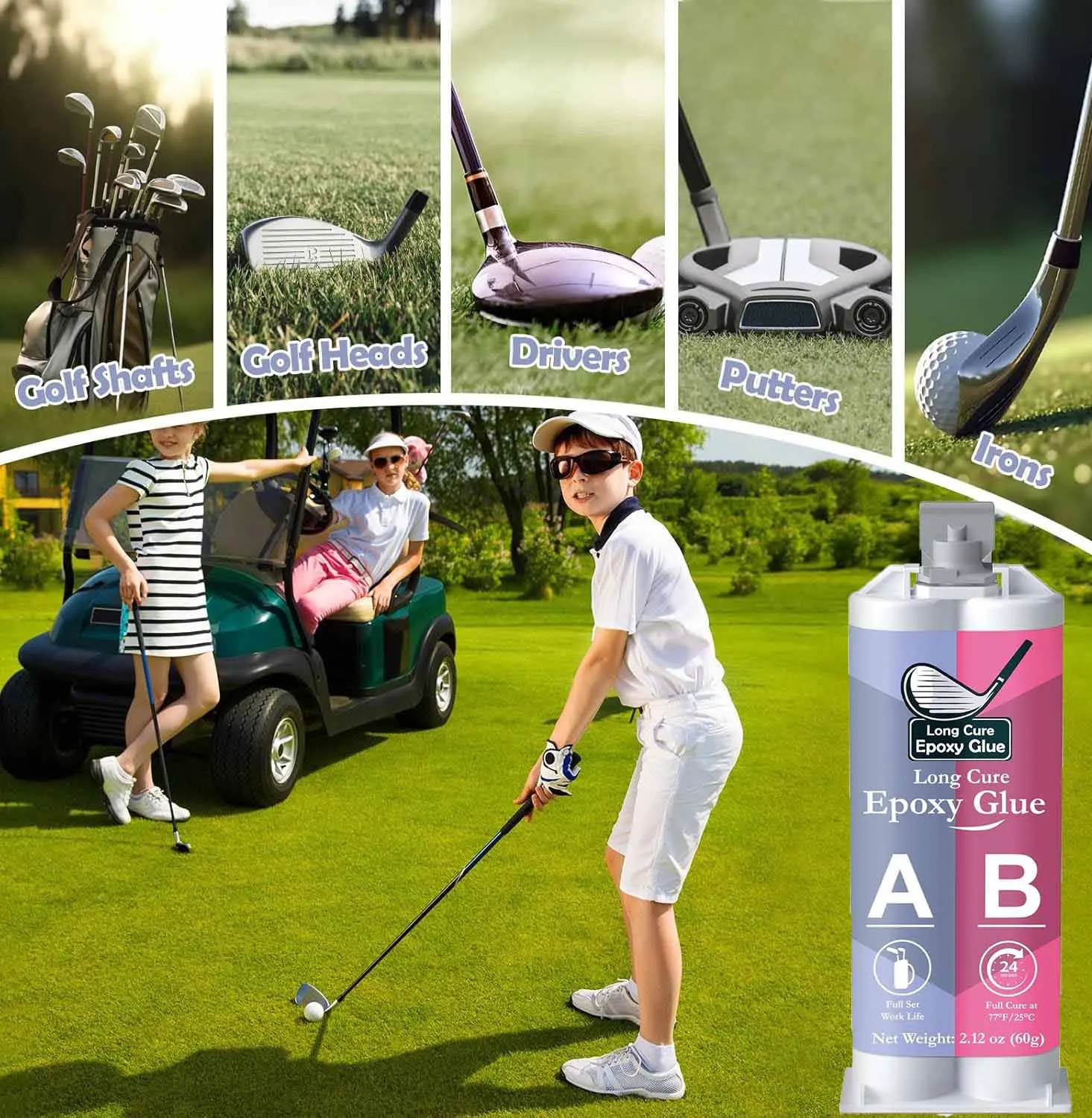 Long Cure Epoxy Glue for Golf Club Repair, High Impact & Waterproof AB Adhesive, 24H Full Cure, 60g view 2