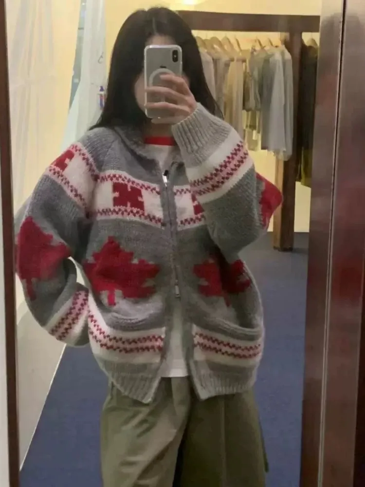 

Вязаный осенний кардиган с длинными рукавами, женский цветочный принт, модные повседневные женские кардиганы, свободные женские свитера в корейском стиле, пальто
