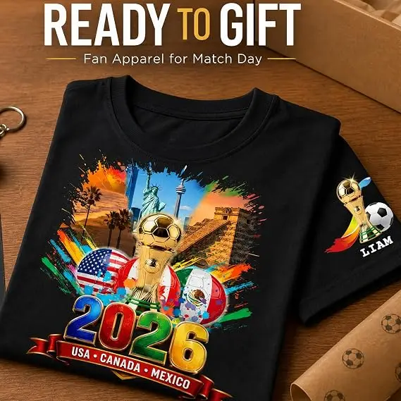 Personalisiertes Fußballtrikot mit Namen, USA Kanada Mexiko 2026 Spieltag-T-Shirt - Sommermode für Fußballfans, Individuelle Trophäe – Detail 6