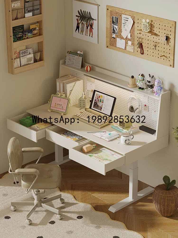 LYY Smart Electric Height Adjustable Study Desk with Drawers, Home Office Computer Desk with Pegboard Storage Rack, Workstation
