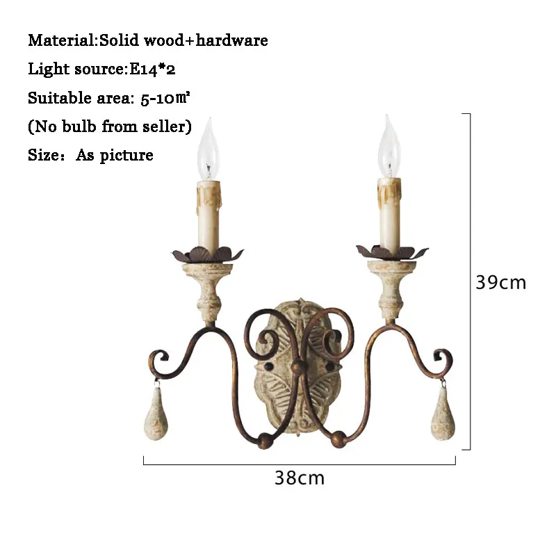 American Rural French Wall Lamp Solid Wood Carving Vintage Wall Lamp Living Room Dining Room Bedroom Corridor Wall Light Sconce