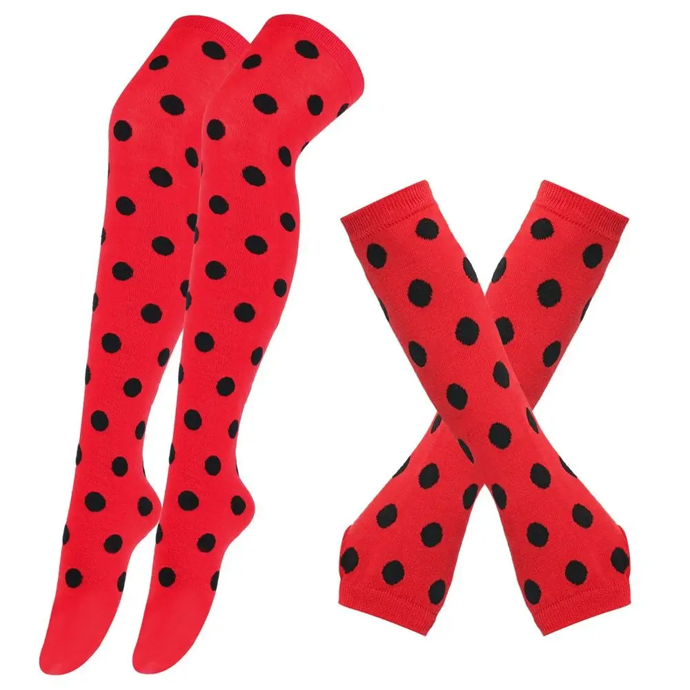 

Polka Dot Thigh High Stockings Ladybug Arm Leg Warmers Knee High Socks 80s 90s Red Black Dot Gloves