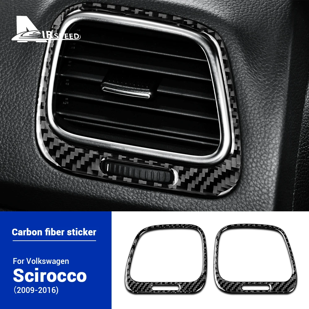 Real Soft Carbon Fiber For Volkswagen Scirocco Mk3 2009 2010 2011 2012 2013 2014 2015 2016 LHD RHD Car AC Outlet Vent Sticker