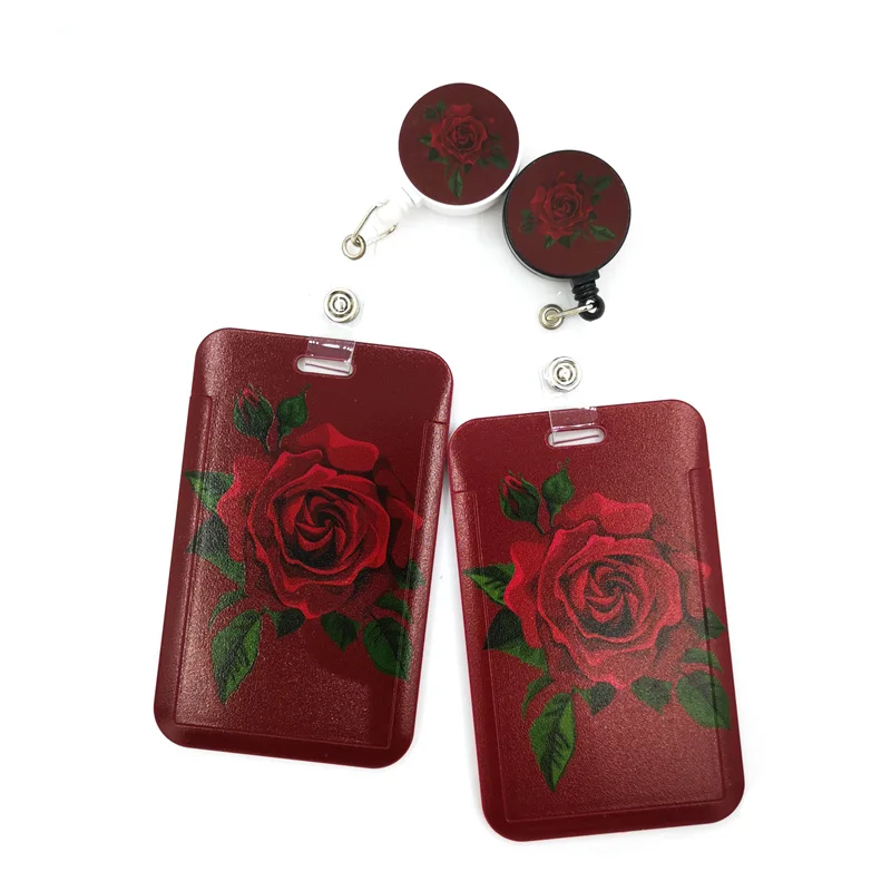 Rose Flowers Feminist Card Holder Women Men Business Lanyard Badge Card Case Women Card Cover Student Lanyard ID Card Holder Bag