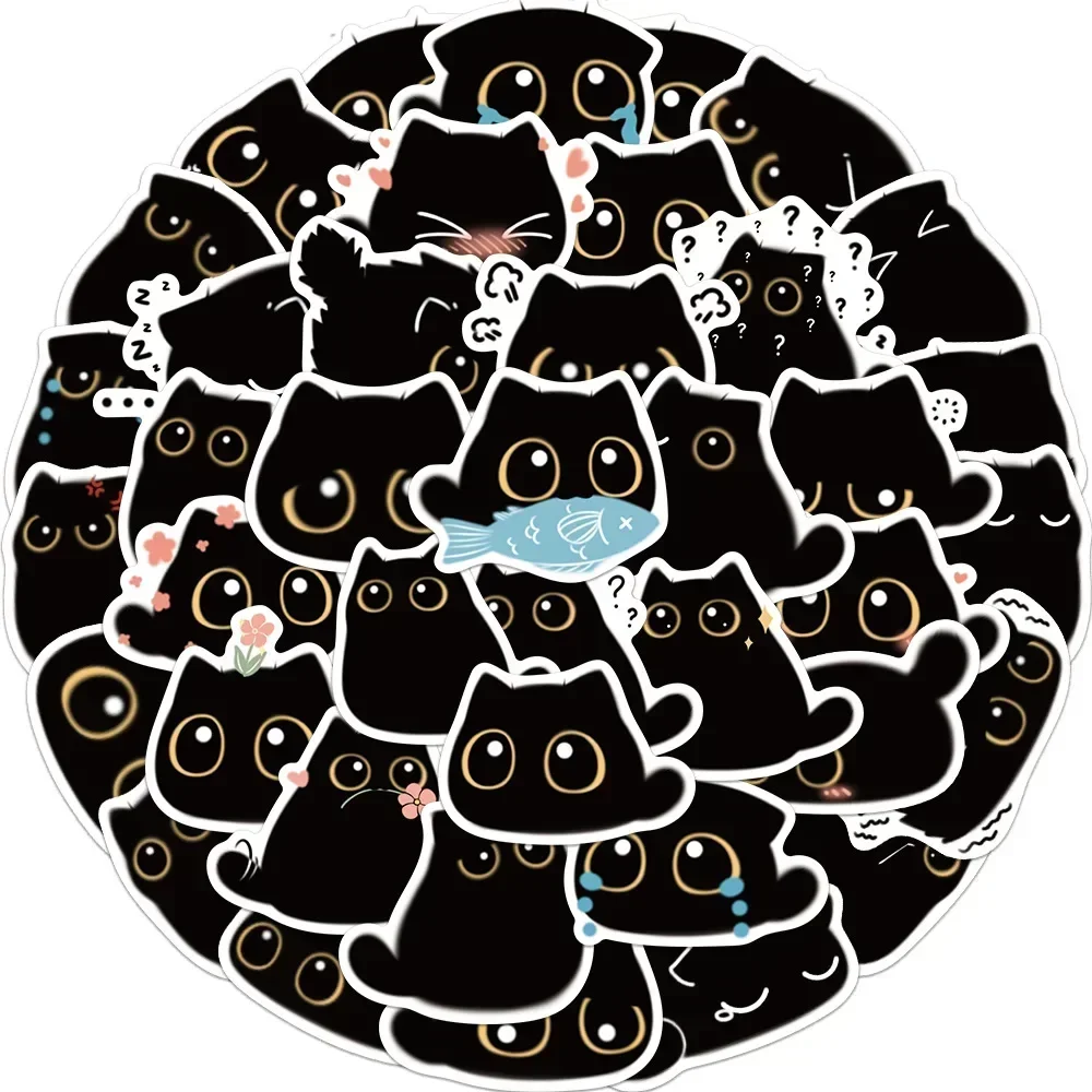 40PCS Black Cat Cute Kawaii Stickers Vintage For DIY Notebook Guitar Scrapbooking Motorcycle Laptop Luggage Graffiti Decals