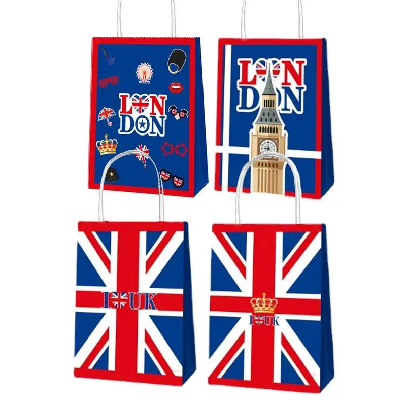 12 Pcs British Flag Paper Shopping Bag Ladies Hand Bag England Foldable Shopping Bags For Cakes Bread Party Favor