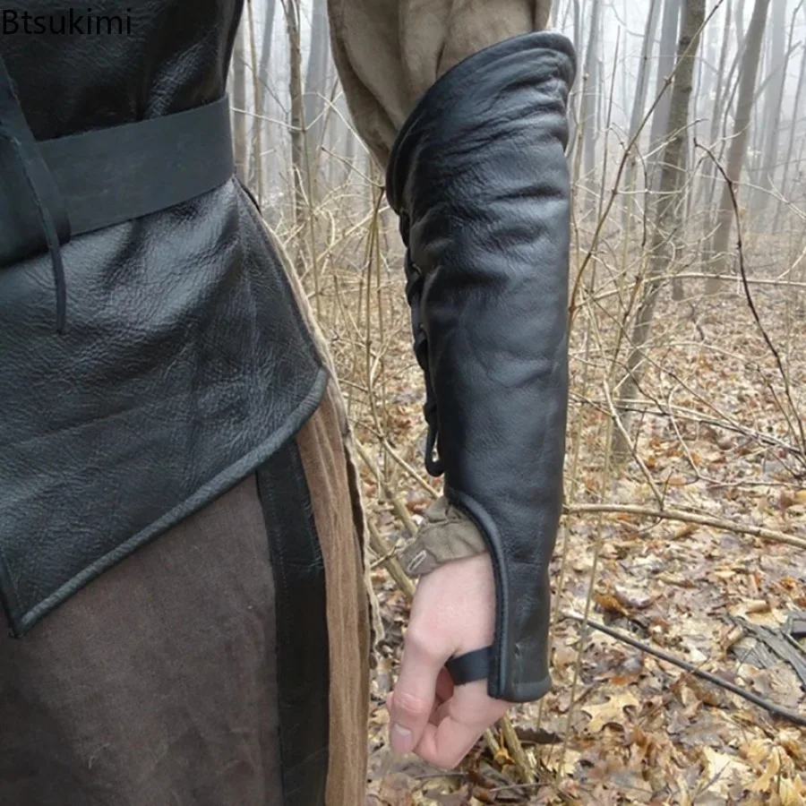 

Medieval Retro Leather Long Wrist and Arm Guards Steampunk Gothic Handguards Role Playing Stage Performance Clothing Accessories