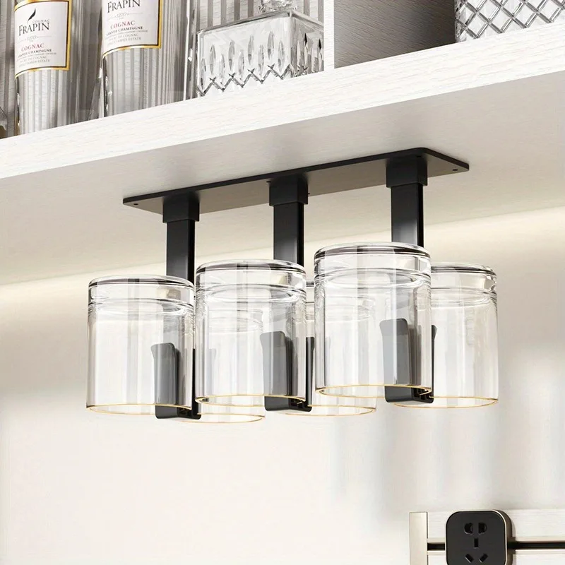 Wall-Mounted Hanging Wine Glass Rack - Space-Saving Under Cabinet Cup Holder for Beer & Stemware | No-Drill Drying Storage Shelf