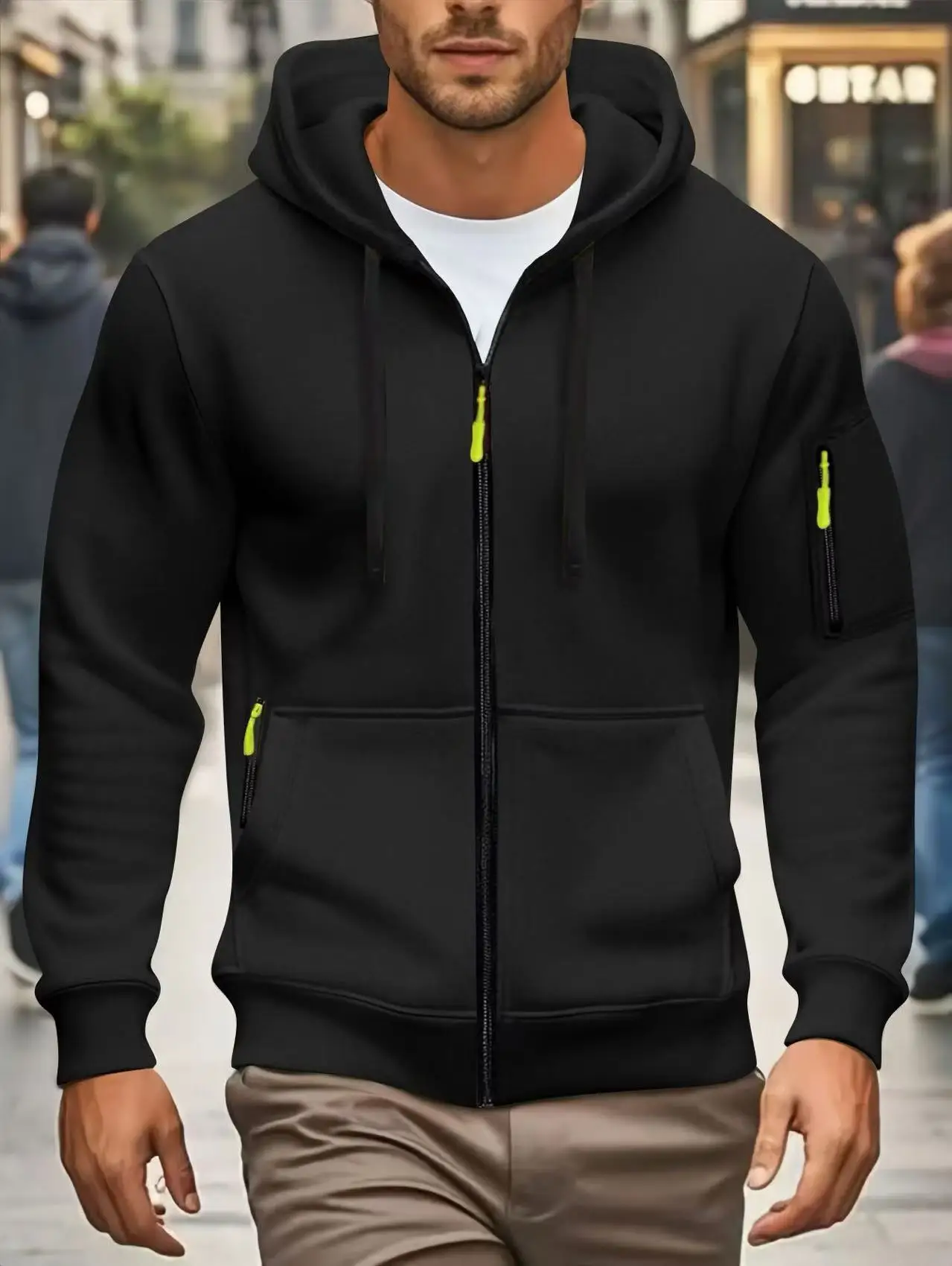 Men autumn and winter New Hoodies Long Sleeve Sweatshirt pocket Zipper Design Hooded Sweatshirt Men Sportswear Casual Jacket - Image 3