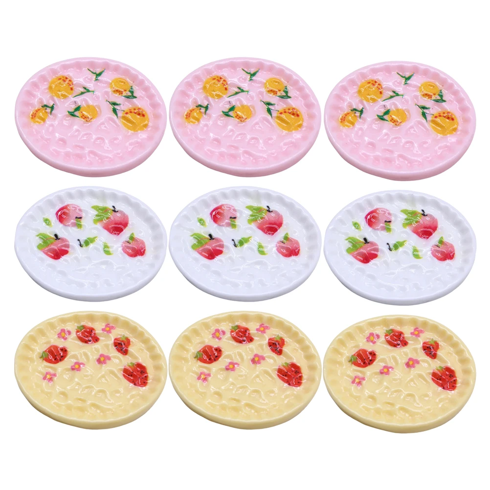 

9 Pcs Mini Simulated Food Dollhouse Dessert Tray Small Plate Cake Model Kitchen Prop Decorations Plastic