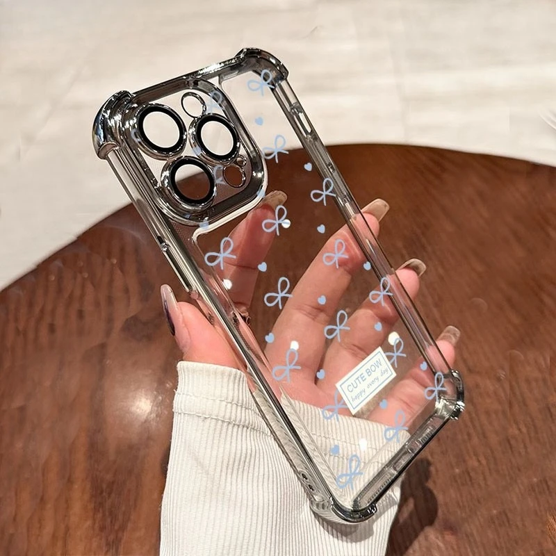 For Samsung Galaxy A55 A54 A53 A52 A52S A51 A35 A34 A33 A32 A25 A24 Phone Case ins Korean Style Blue Bow Tie Shockproof Cover