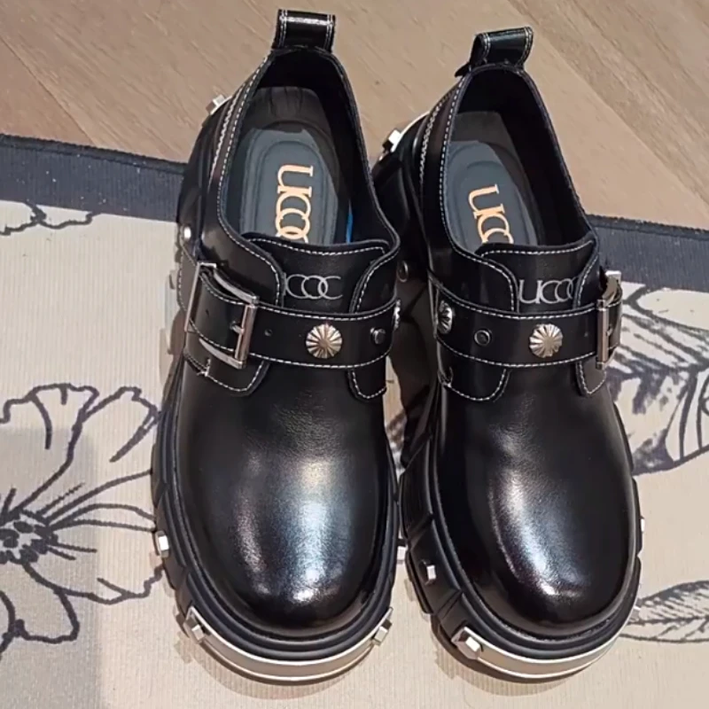 

Мужские повседневные кожаные туфли на толстой подошве, увеличивающие рост, туфли дерби в стиле панк, мужские модные туфли-броги с большим круглым носком