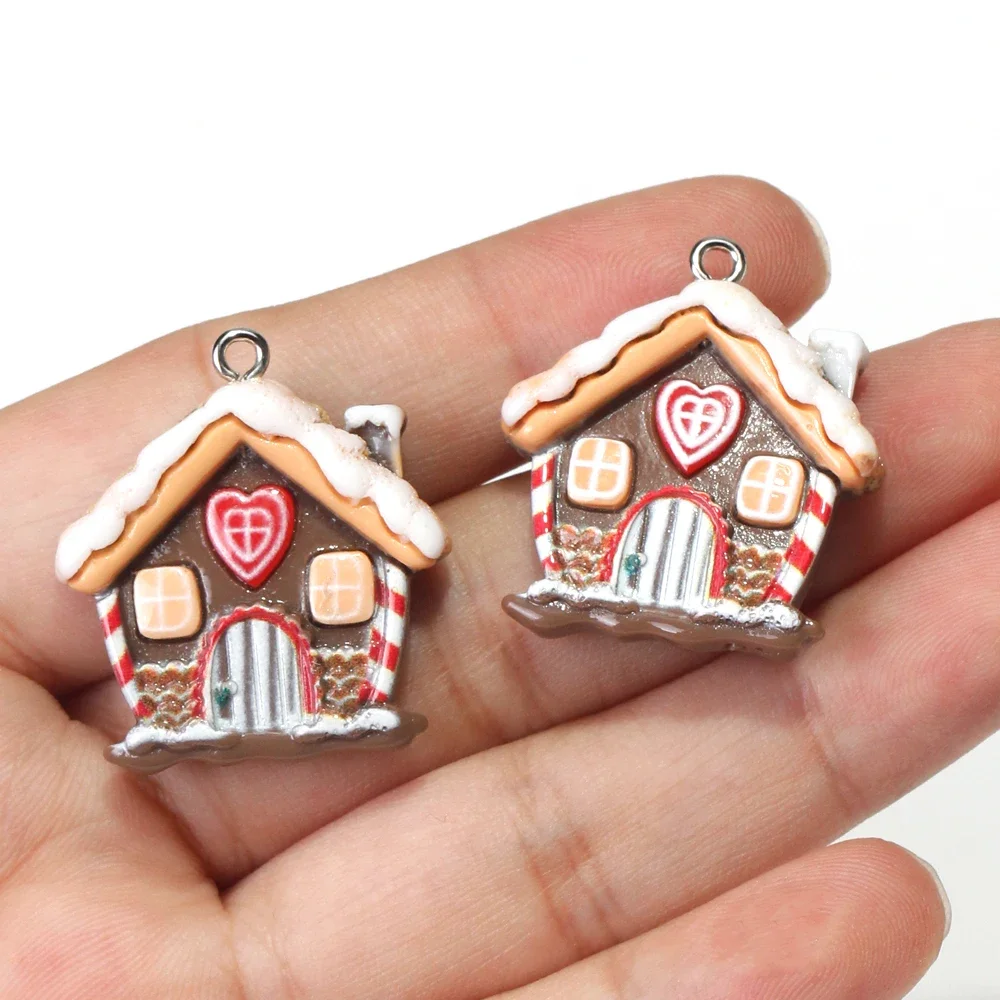 10pcs/lot Resin Christmas House Pendants Xmas Charms for Necklace Earrings Keychain Diy Jewelry Making Supplies