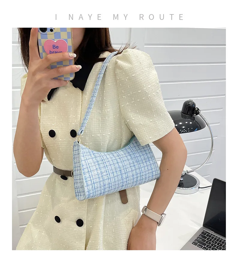 Damen-Unterarmtasche mit minimalistischem Gittermuster, modische High-End-Design-Umhängetasche, lässige, vielseitige Geldbörse für den Pendelverkehr – Detail 1
