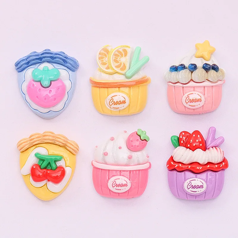 10pcs New Resin Food Cabochons Flatback for Christmas Crafts making Kawaii Fruit Cake Sweet Cookie Fake Foods Flat Back Charms