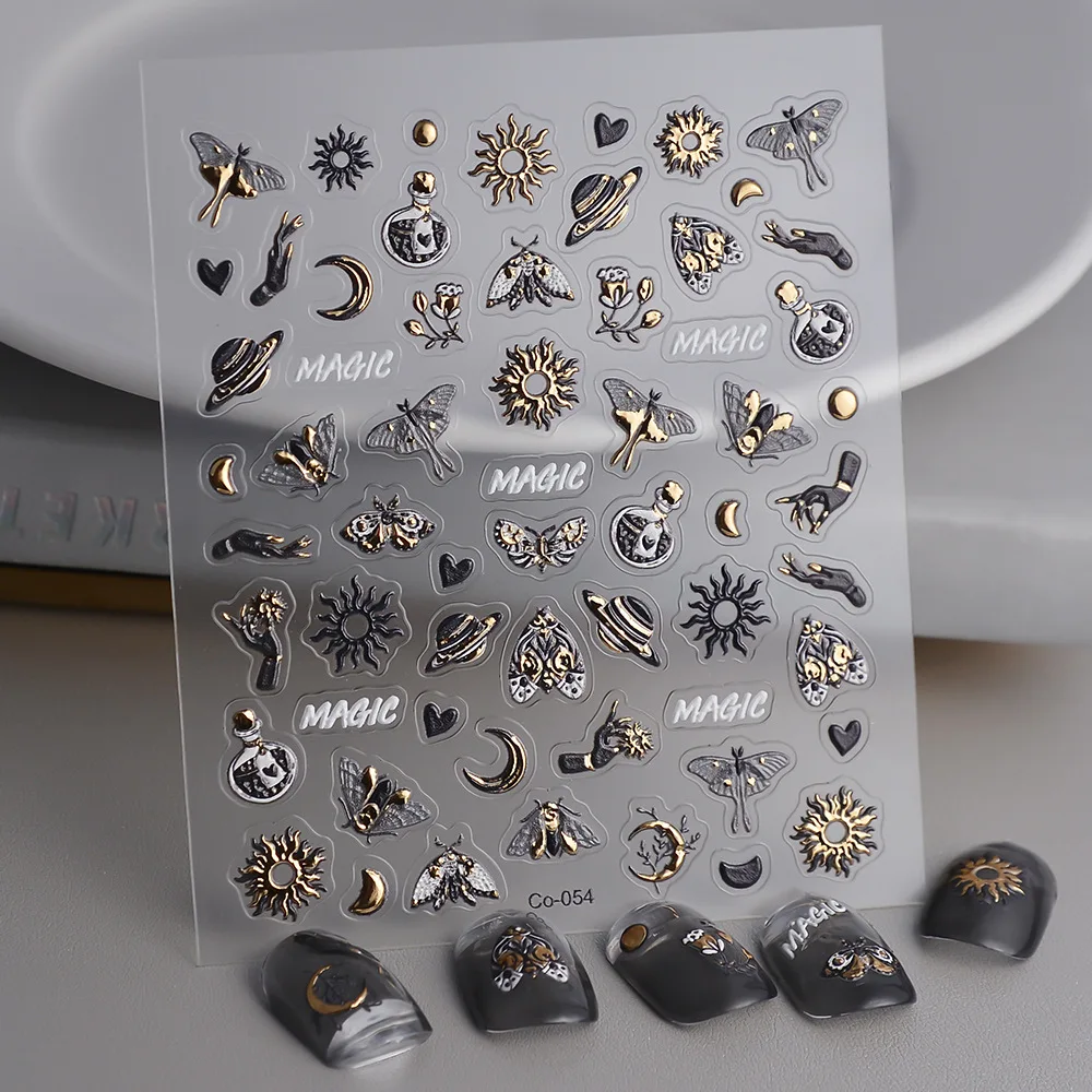Bronzing Moth Nail Art Sticker Embossed Dark Insect Nail Art Sticker 5D Embossed Insect Nail Art Sticker, Waterproof, Traceless Nail Art Sticker