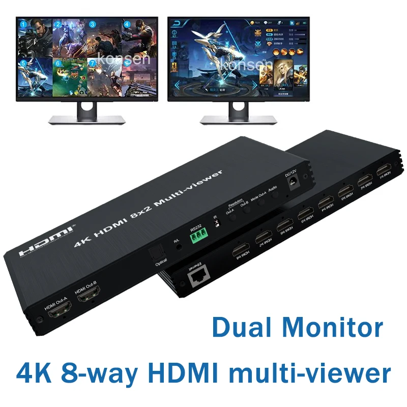 4K HDMI 8x2 Quad Multi Viewer 8 in 2 out 8 Channel Multiplexer Multi Screen Viewer Seamless Switch 2x1 3x1 4x1 5x1 6x1 with PIP