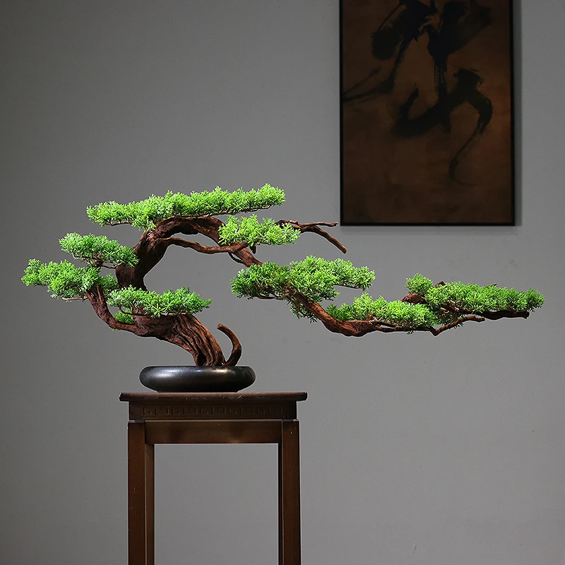 Simulated welcoming pine, fake pine, bonsai, living room, dining area, wine cabinet decorations, tea room, hotel Zen ornaments