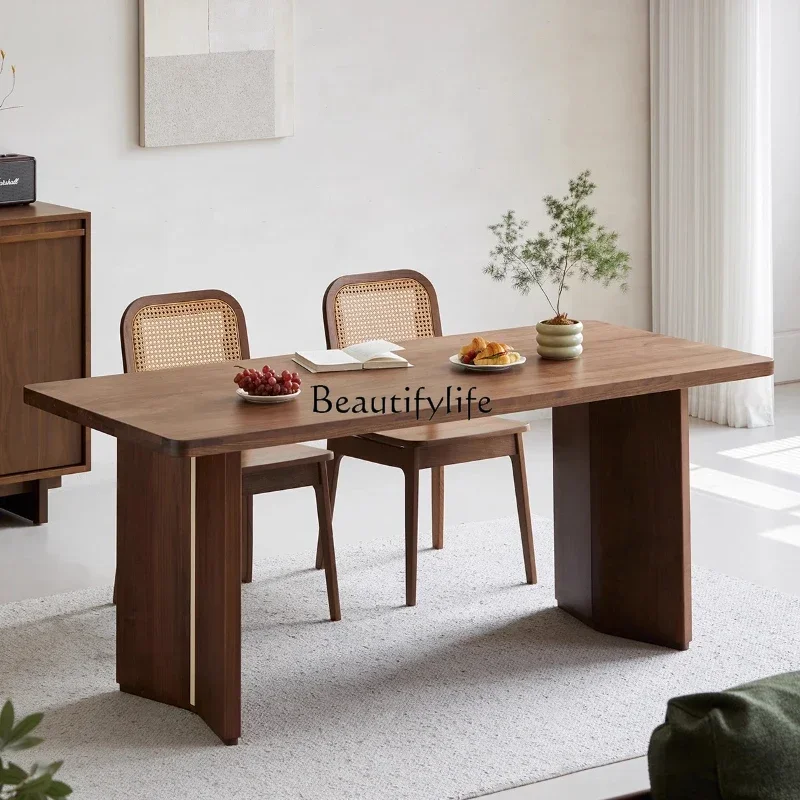 

Solid wood dining table North American black walnut retro thickened rectangular desk