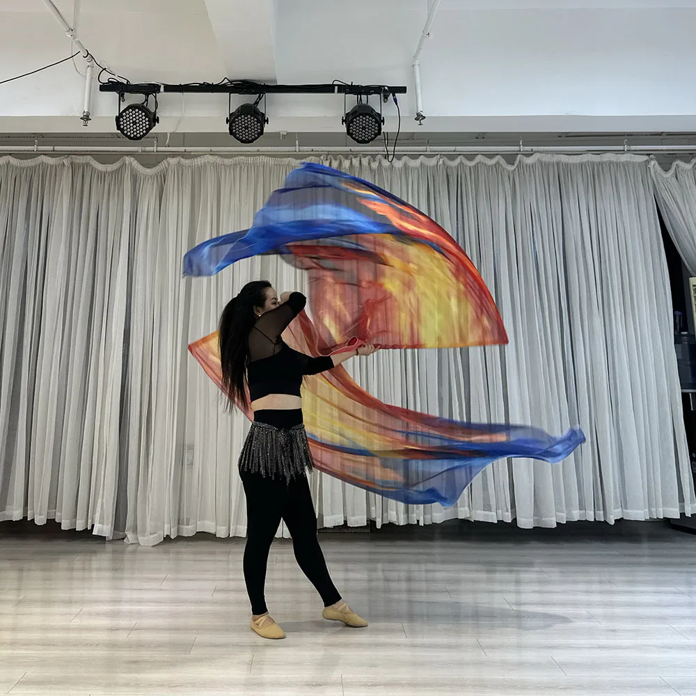 New belly dance costume props feather scarf gradual change color praise flag stage dance church