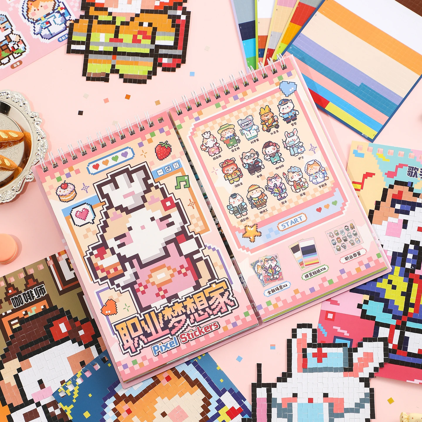 TIANZI 28 Sheets Pixel Wars Series Cute Die Cut Stickers Book Retro Cartoon Handmade Scrapbooking Phone Decals
