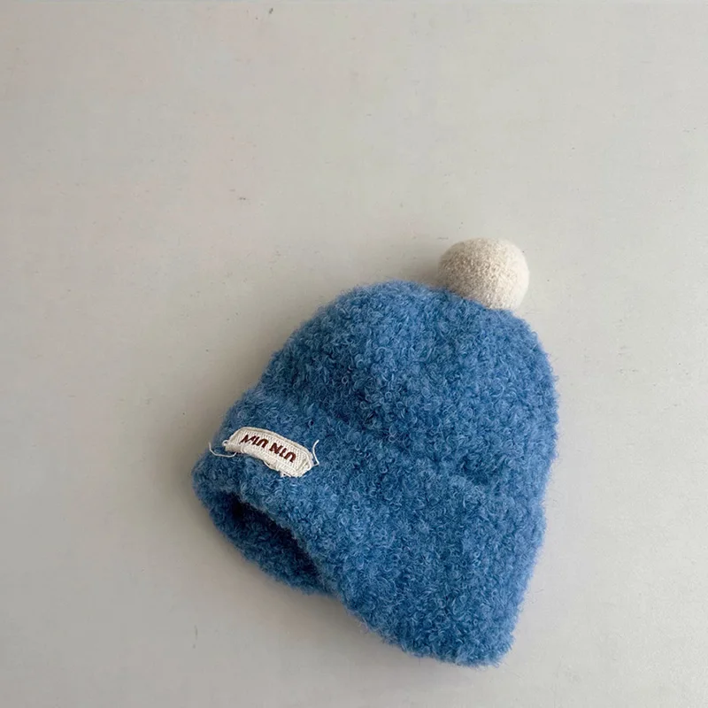 2-8Y Leuke Pompom Kinderen Hoed Haarbal Elastische Kids Baby Meisje Jongen Winter Beanie Hoed Effen Kleur Gebreide Mutsen Cap