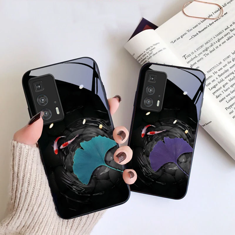 Koi and leaves in water For Motorola Moto Edge 20 Lite 30 Pro 40 Neo 50 Ultra G Play G45 G54 G55 G75 G84 G85 Glass Phone Case view 2