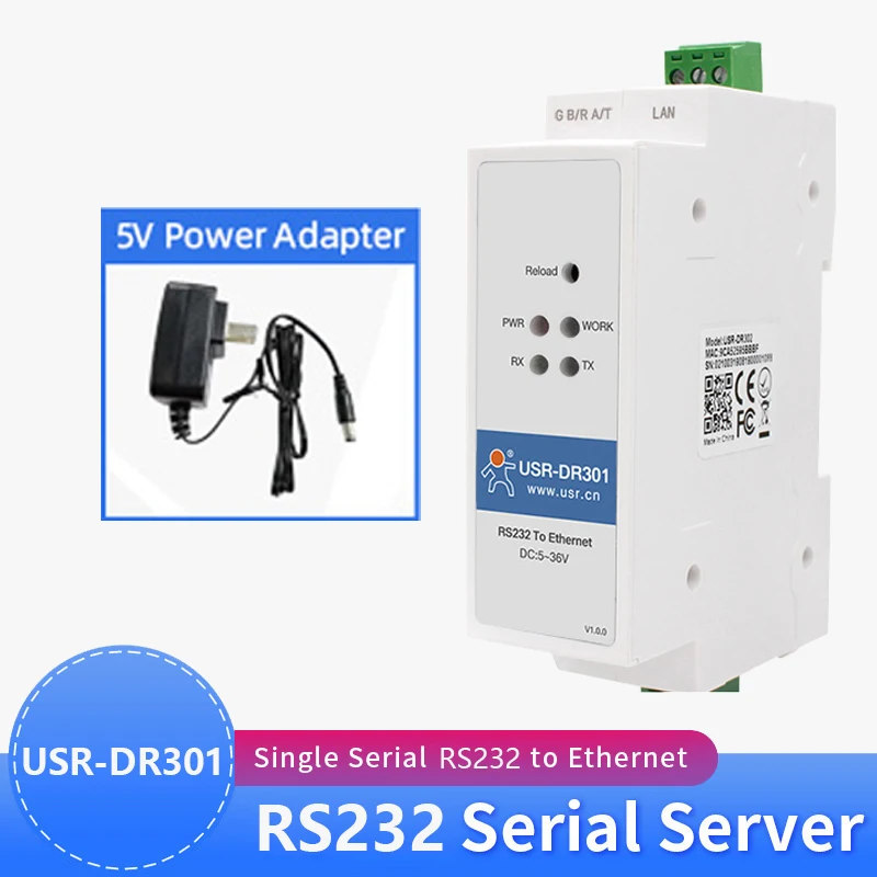 

USR-DR301 DIN-rail RS232 Serial to Ethernet converter Tiny Size Networking Transmission server device support Modbus RTU to TCP